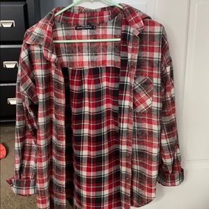 Red oversized plaid long sleeve shirt